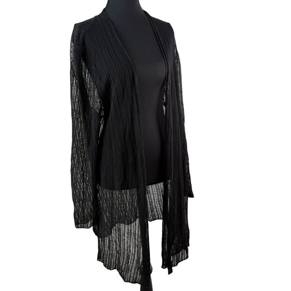 Eileen Fisher Cardigan Organic Italian Linen Blend Open Knit Duster Black L - Picture 3 of 14